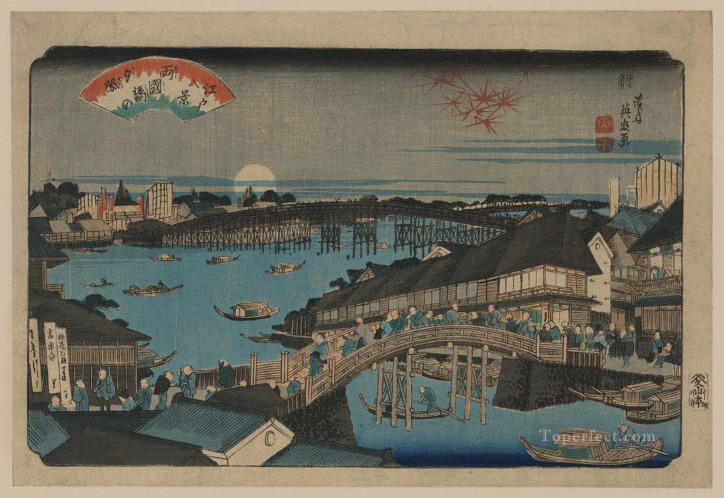 evening glow at ryogoku bridge 1848 Keisai Eisen Ukiyoye Oil Paintings